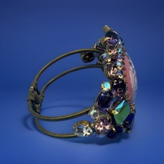 Vintage Husár D Czech Glass Rhinestone Bracelet – Pink Cabochon Statement Signed