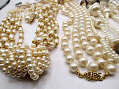 Vintage 6pc Lot Faux Pearl, Silver/Gold-tone Necklaces Cuff Bracelets Rhinestone