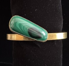 Vintage Malachite & Thick Copper Cuff Bracelet Retro Art Deco Revival Design 30g
