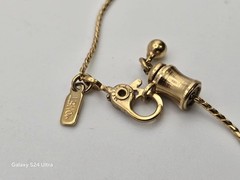 Vintage Monet Lariat Necklace Gold Tone Cream Enamel Good Luck Charms Heart