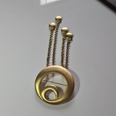 Tona Jewelry Signed Gold Design Swirl Brooch 4 Charms Dangling from 4 Chains