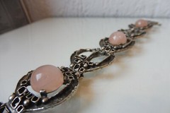 Exquisite, old Bracelet, 925 Silver, with Rose Quartz, Teka Theodor Klotz, 54.2g
