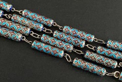 VINTAGE CHINESE EXPORT SILVER & CLOISONNÉ ENAMEL BARREL TUBE LINK NECKLACE 77CM
