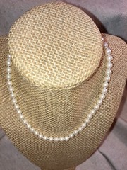 Carol Lee Knotted Single Strand Faux Pearl Clasp Necklace Gold Tone Signed