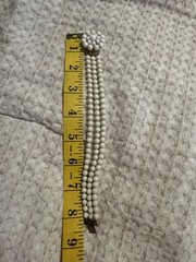 Vintage Costume Jewelry Set Bracelet Clip On Earrings White Beaded Japan Retro