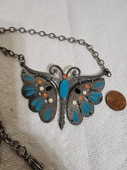 Vtg Signed Celebrity Silvertone & Enamel Large Butterfly Necklace