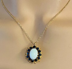 AUTHENTIC SWOBODA PENDANT ~ AUSTRALIAN FIRE OPAL, GENUINE SAPPHIRE ~ WOW!