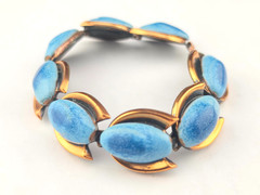 Vintage Mid Century Modern Robins Egg Blue Enamel Copper Panel 7″ Bracelet