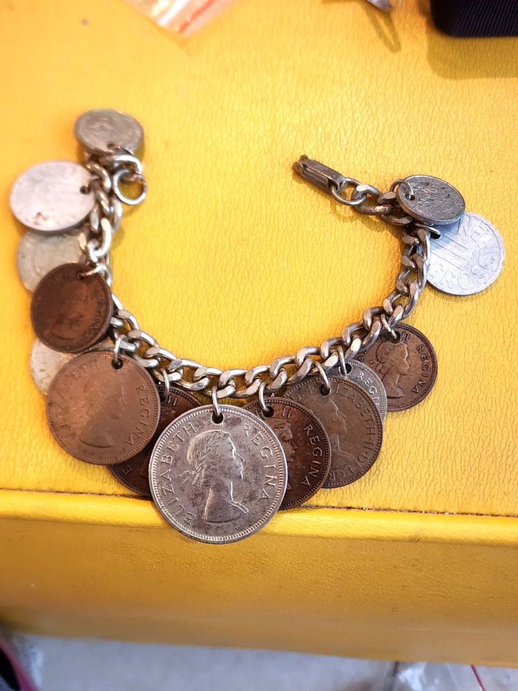 Vintage 14 RARE 1950’s Coin Charm Bracelet South Africa, India