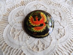 Vintage Hand Painted Firebird Wood Brooch Made In Russia Moscow 1993