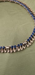 Vintage Crown Trifari Necklace Blue rhinestones Gold Tone Rare Beautiful