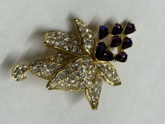 NOLAN MILLER Purple Crystal Orchid Pin Brooch In Original Box