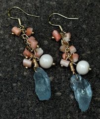 Aquamarine natural coral earrings with pearls