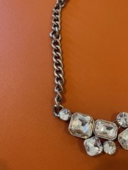 Vintage VCLM Silver Tone Metal Necklace w/ Clear Crystals / Glass