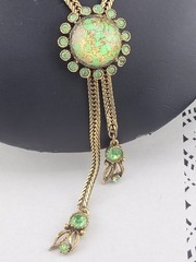 Unsigned Selro Selini 💞 Green Gold Aventurine Confetti Bolo Tie Lariat Necklace
