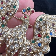 Magnificent Vintage Rhinestone Fantasy Bird Brooch – Jeweled Peacock Phoenix Pin