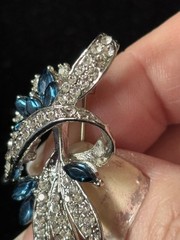2.5 In Silver Toned Brooch With Blue And Clear Rhinestones (103)