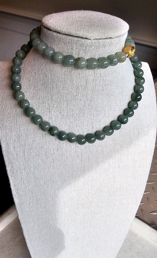 Certified Burma Grade A Jadeite Green Bead Necklace 9mm