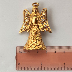 VTG 90s Trifari Designer Signed Angel Christmas Brooch Pin Pendant 6 Rhinestones