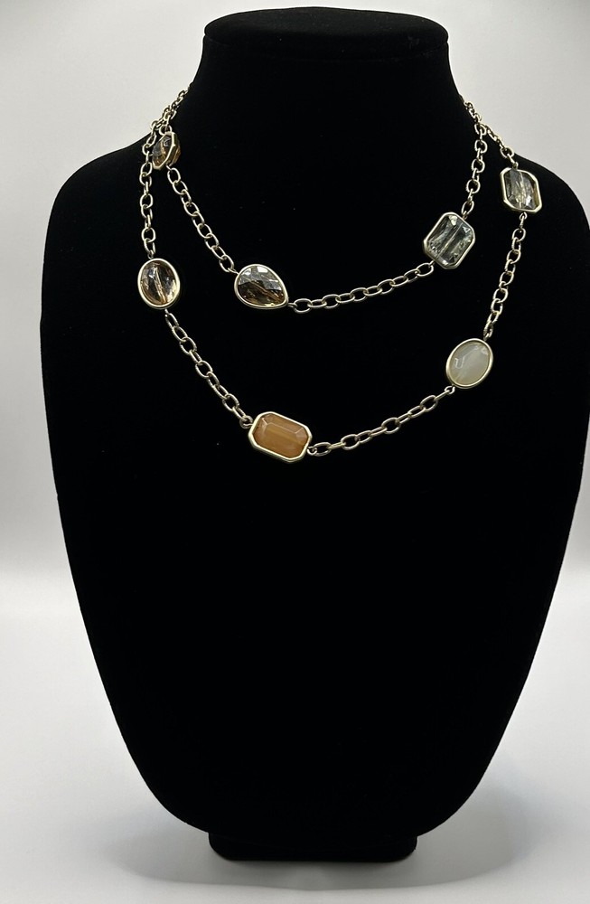 Vtg Estate Sale Cookie Lee Signed Chain Necklace With Shimmery Jewel Stations