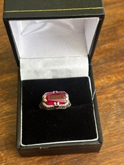 antique 18k white gold ruby filigree ring