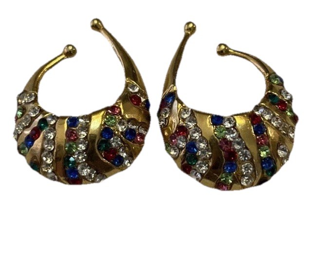 Vtg Idemaria IIQuartorecchino Signed Swarovski Crystal Glamour Ear Cuff Earrings