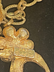 Vintage Signed Karu Yellow & Brown RS Gold Tone Etched Link Necklace & Bracelet