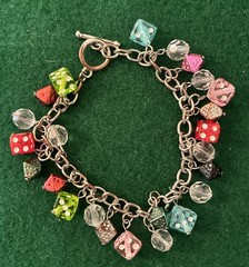 Vintage Multicolored Dice Gambling Casino Silver Tone Charm Bracelet Toggle 7.5”