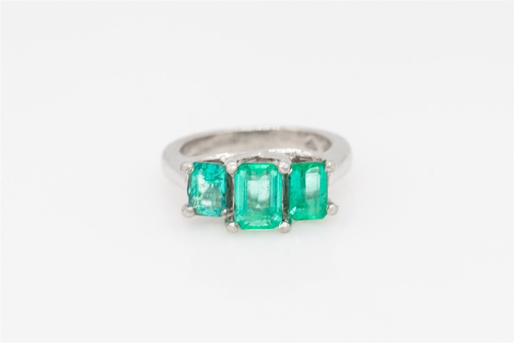 Designer $7000 3.50ct Natural Emerald 3 Stone Platinum Band Ring 10g
