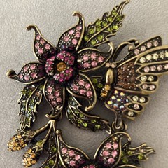 LaVintage Hinged Antiqued Goldtone Metal Flower/ Butterfly Brooch Or Pendant