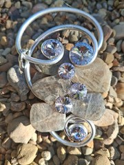 Jeff Lieb Mixed Media Modernist Abstract Swarovski Crystal Moonstone Pendant 4″
