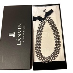 LANVIN Collection Necklace Silver Tone Multi Strand Ribbon Tie Chain Box
