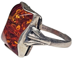 ESTATE VINTAGE STERLING SILVER BALTIC AMBER RING SIZE 7-FREE USA SHIPPING
