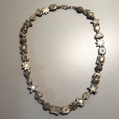 Vintage Silver‑Tone Mixed Motif Celestial Boho Bead Necklace Stars Hearts Suns