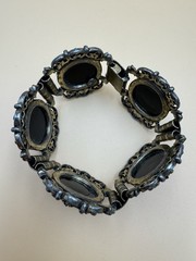 Vtg Judy Lee Peacock Carnival Art Glass Panel Bracelet Renaissance Revival
