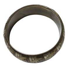 Vintage Brass Bangle Bracelet Woven Metal Inlay Retro Art Deco Fashion Jewelry