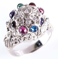 Vintage 1970’s 14k White Gold Multi-Stone Dome Style Ring 1.76ctw 8.8g