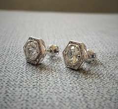 Art Deco Style Round Cut Lab Created Diamond Stud Earrings 14K White Gold Finish