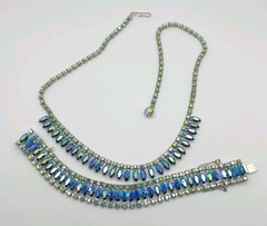 VTG B. David Blue Green Aurora Borealis Rhinestone Choker Necklace & Bracelet