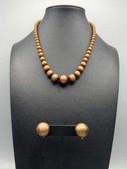 Vintage Brown Moonglow Lucite Bead Necklace & Matching Screw-On Earrings Set