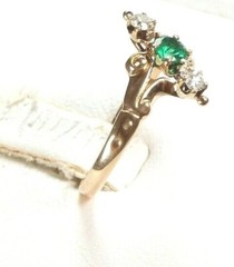 Victorian Colombian Emerald Engagement Rg Sz 5 9K Yellow Gold