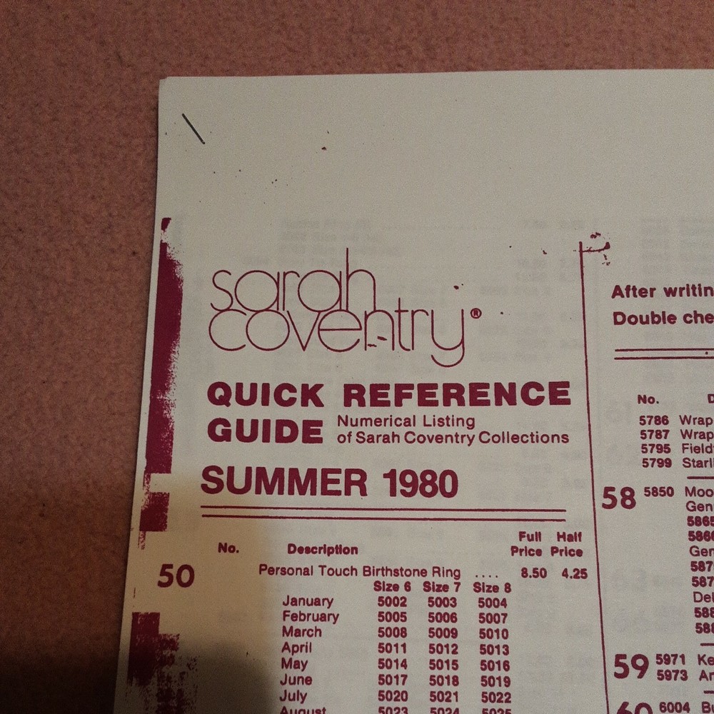 PRINTED COPY OF SUMMER 1980 “QUICK REFERENCE GUIDES ” SARAH BOOK 2 PAGES