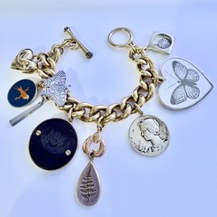Juicy Couture Charm Bracelet Bird Butterfly Coin Heart Wooden Monogram