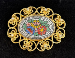 Vintage Bellini Faux Mosaic Brooch Pin 2 1/4″ x 1 3/4″ MISSING 1 Faux Pearl