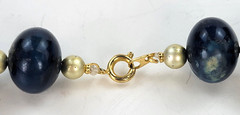 Vintage Gold And Blue Beaded Necklace 24 in Spring Ring Clasp