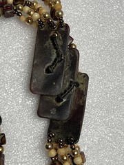 Vintage Carnelian Jasper Gemstone Abstract Triple Strand Gold Tone Necklace 20”