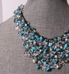 Turquoise Chip Beads Artisan Cluster Boho Waterfall Necklace Coastal Cowgirl