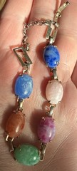 Vintage Link Bracelet Multicolor Stones Prong Set Open Back Small