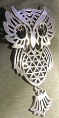 Large Sterling Silver Owl Pendant Sacred Geometry Design 3” 23g