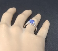 Vintage 14k White Gold Engagement Ring 2.70ct.Natural Blue Sapphire Cushion GIA